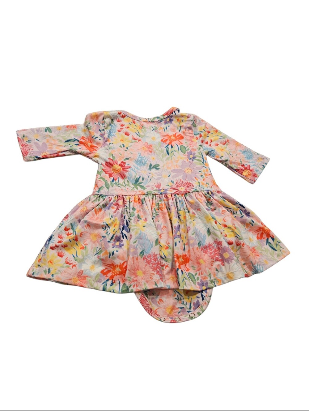 Mila & Rose Field of Flowers 3/4 Sleeve Twirl Bodysuit Dress 6-12M - Picture 4 of 4